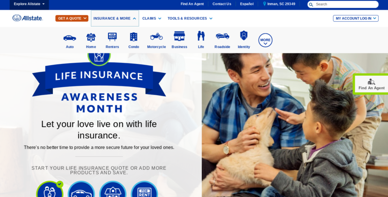 Allstate Website Homepage Insurance Menu Dropped Down