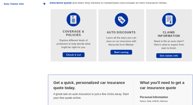 Allstate Insurance Page Scrolled Down