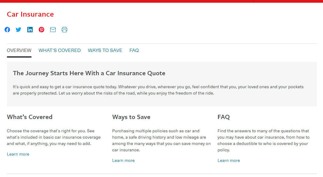 Travelers Car Insurance Coverage Start Page