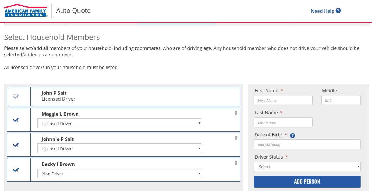 American Family Get a Quote Household Members