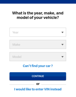 A screenshot of the vehicle information page in the Farmer's quote process