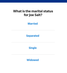 A screenshot of the marital status page on the quote process for the Farmer's website