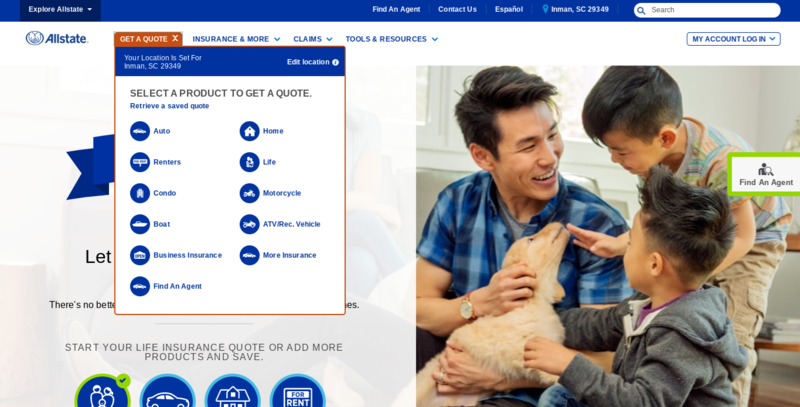 Allstate Homepage Get a Quote Menu