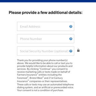 A screenshot of the additional details page of the Farmer's website quote process