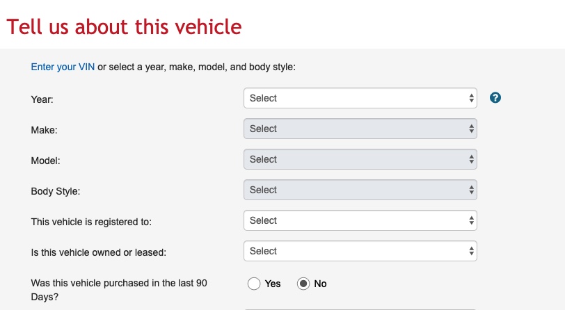 Travelers insurance auto insurance quote vehicle information