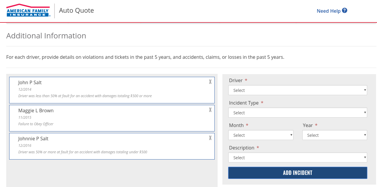 American Family Get a Quote Accidents Violations