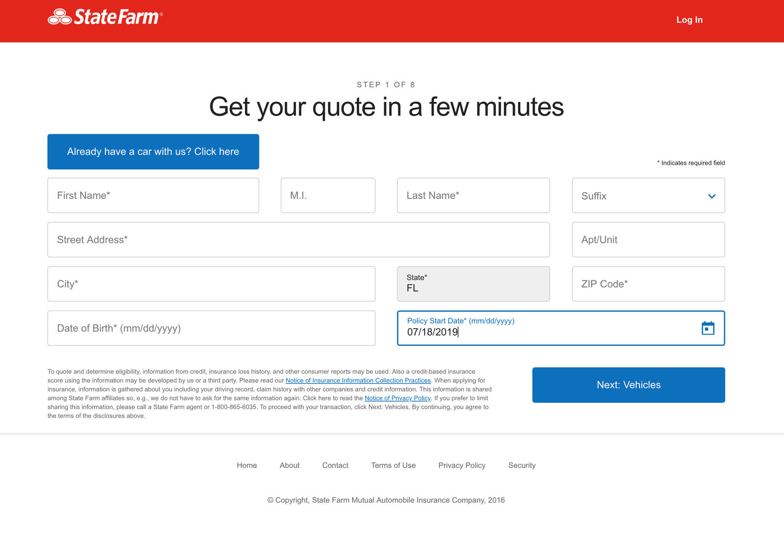 State Farm Quote Personal Info