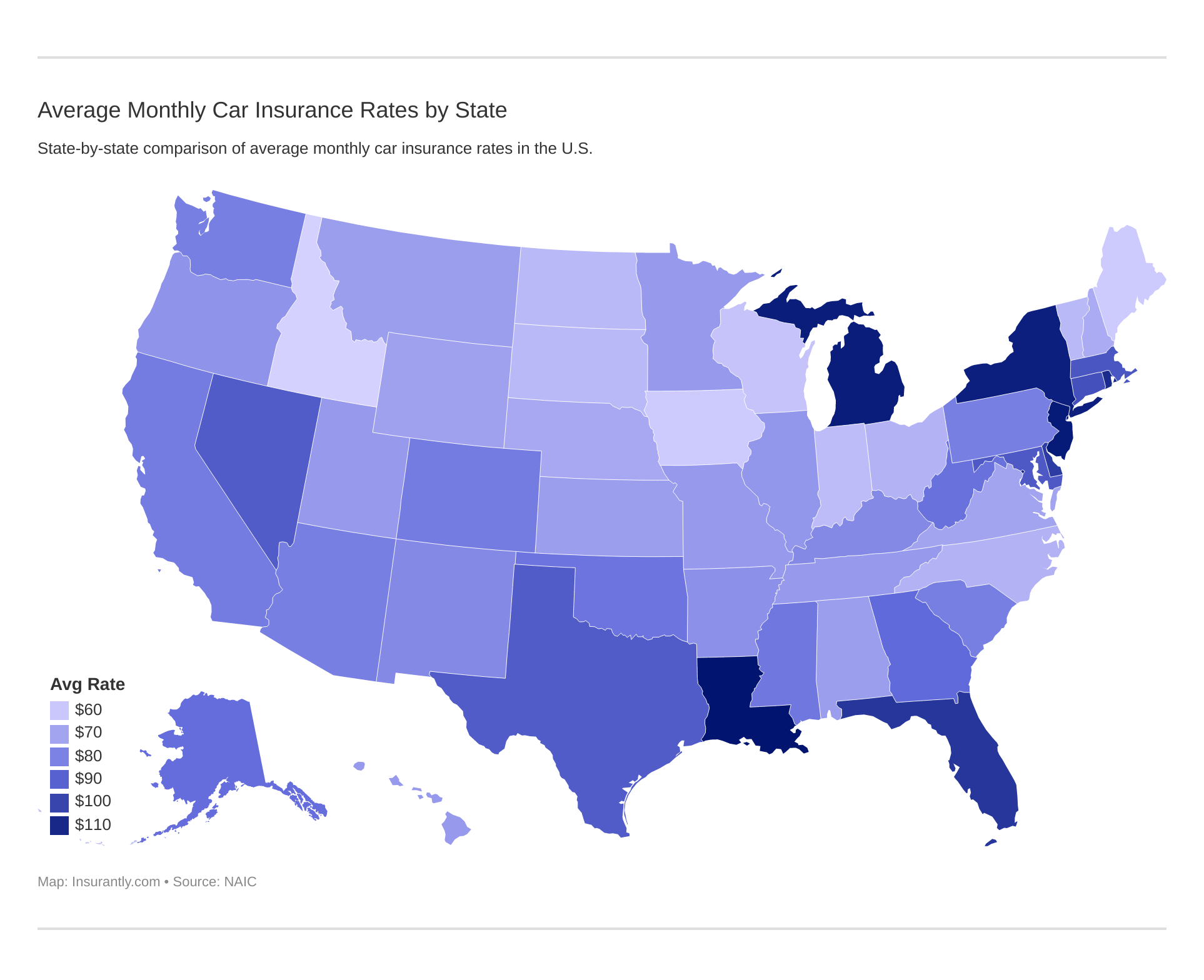 Average Monthly Car Insurance Rates by State