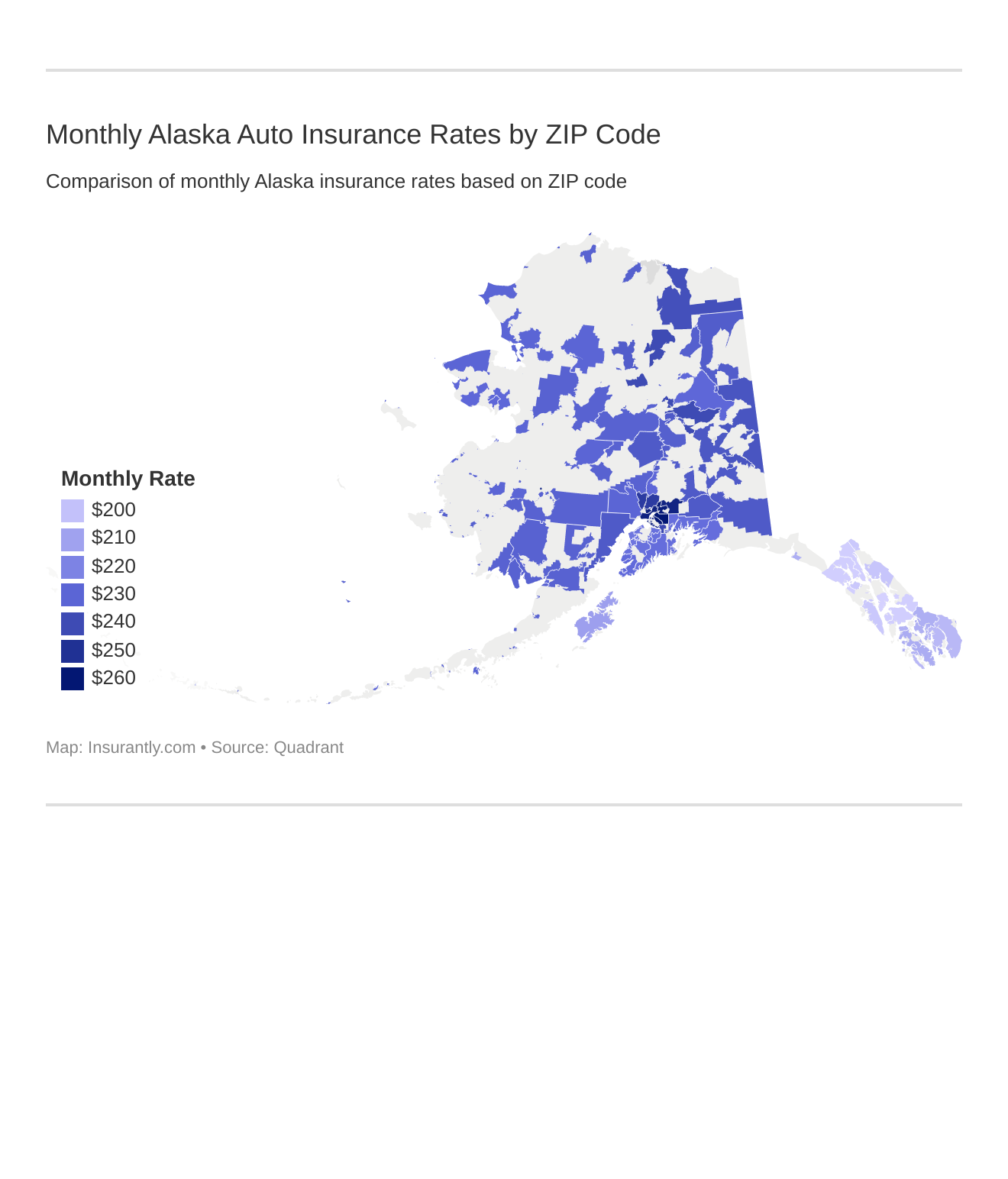 Monthly Alaska Auto Insurance Rates by ZIP Code