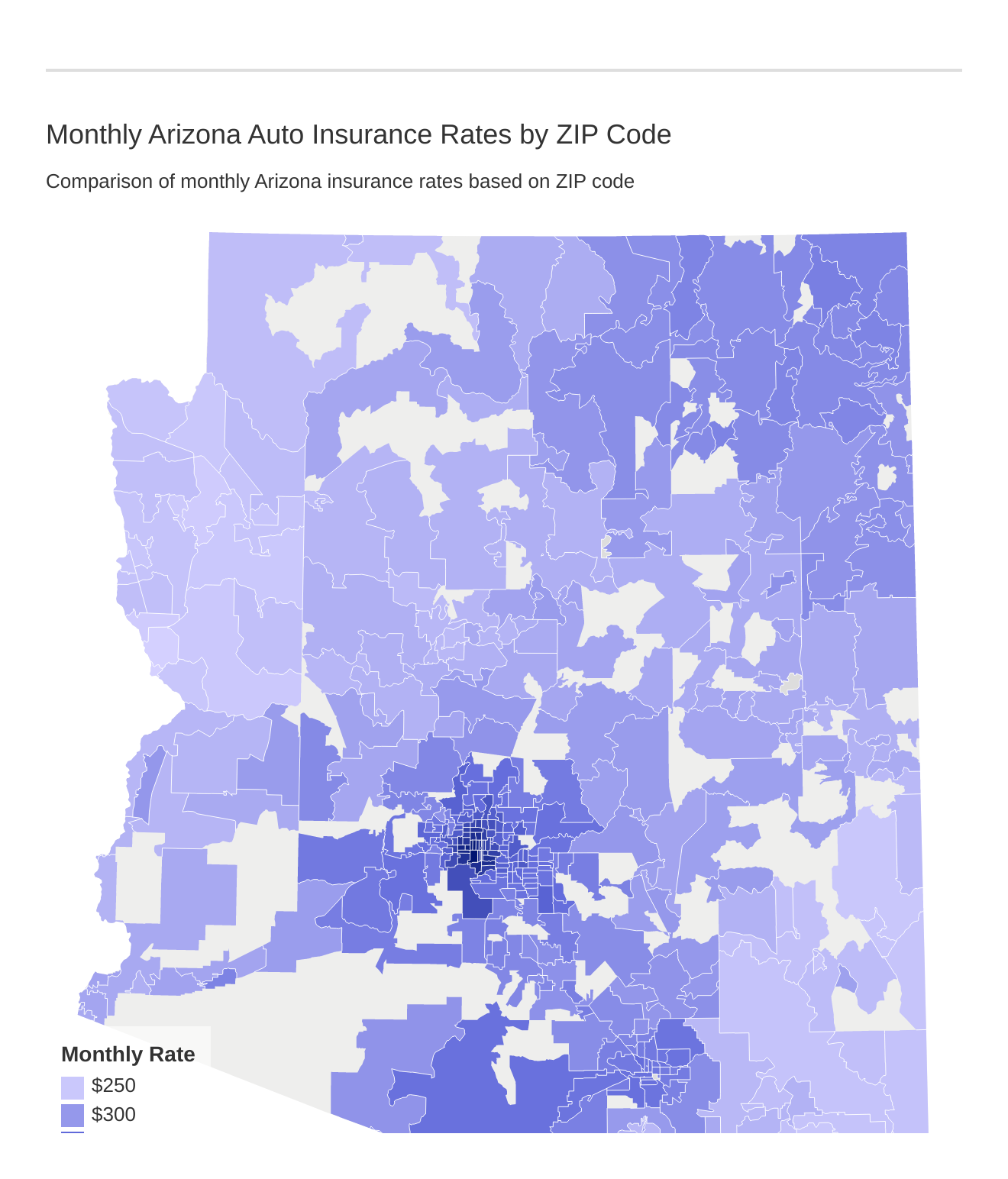 Monthly Arizona Auto Insurance Rates by ZIP Code