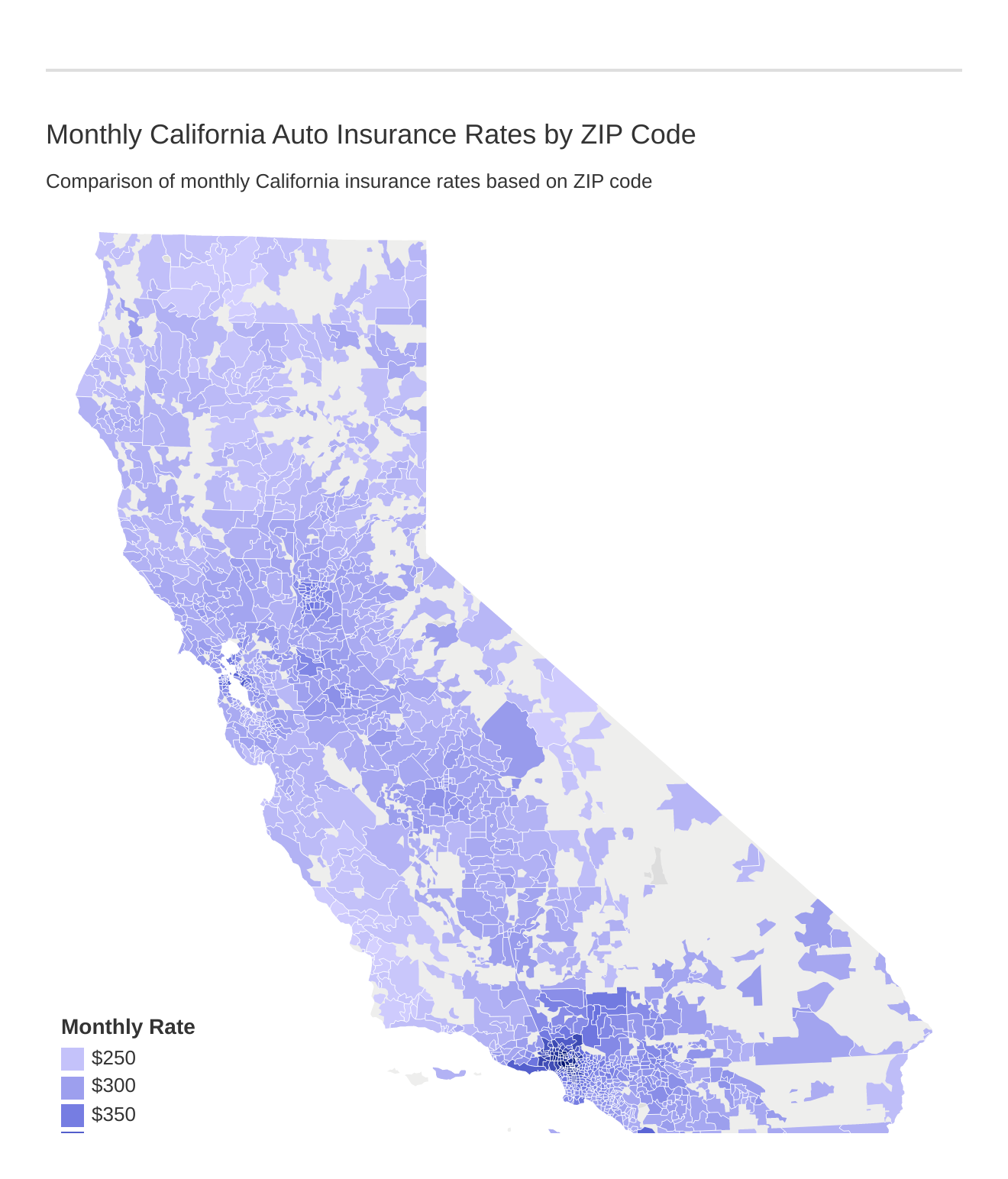 Monthly California Auto Insurance Rates by ZIP Code