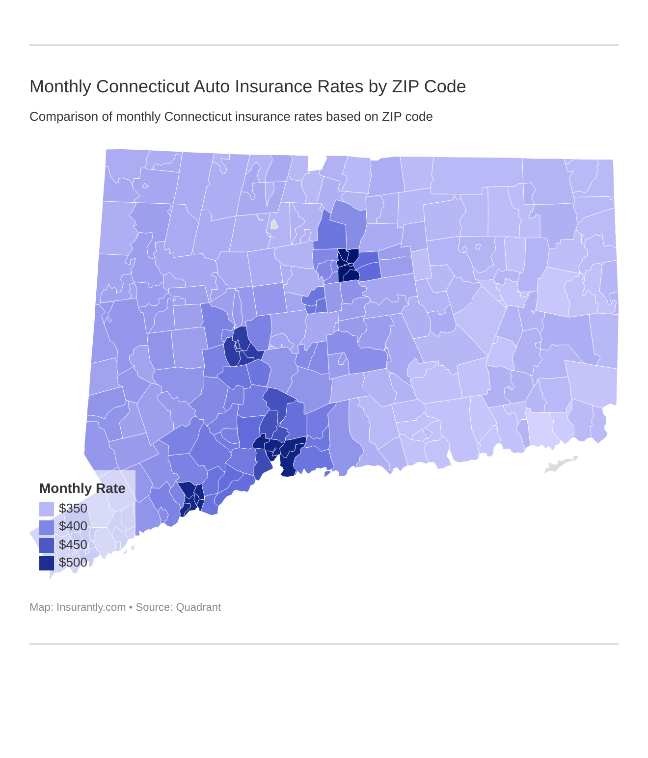 Monthly Connecticut Auto Insurance Rates by ZIP Code