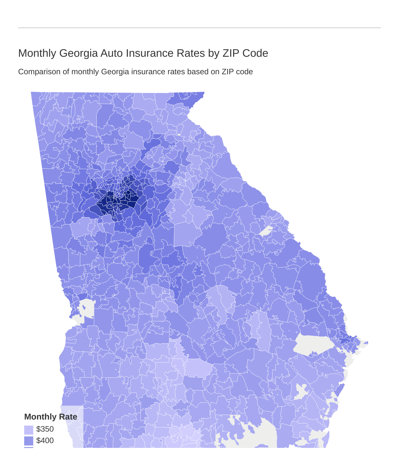 Monthly Georgia Auto Insurance Rates by ZIP Code