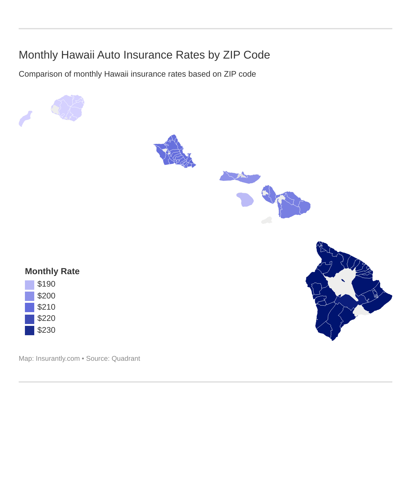 Monthly Hawaii Auto Insurance Rates by ZIP Code