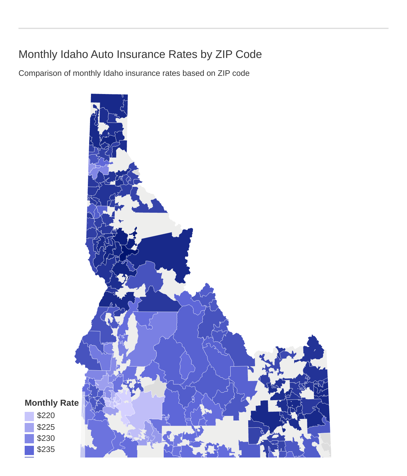 Monthly Idaho Auto Insurance Rates by ZIP Code