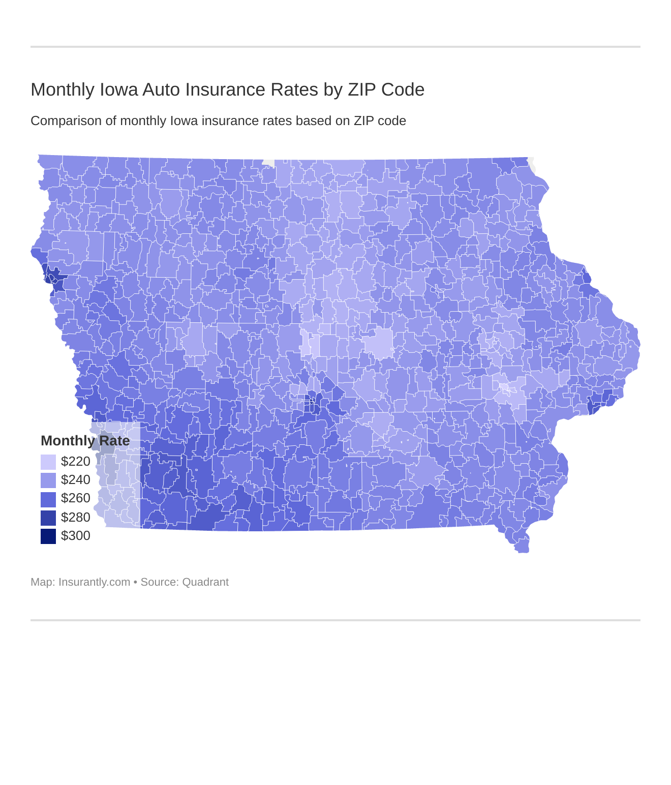 Monthly Iowa Auto Insurance Rates by ZIP Code