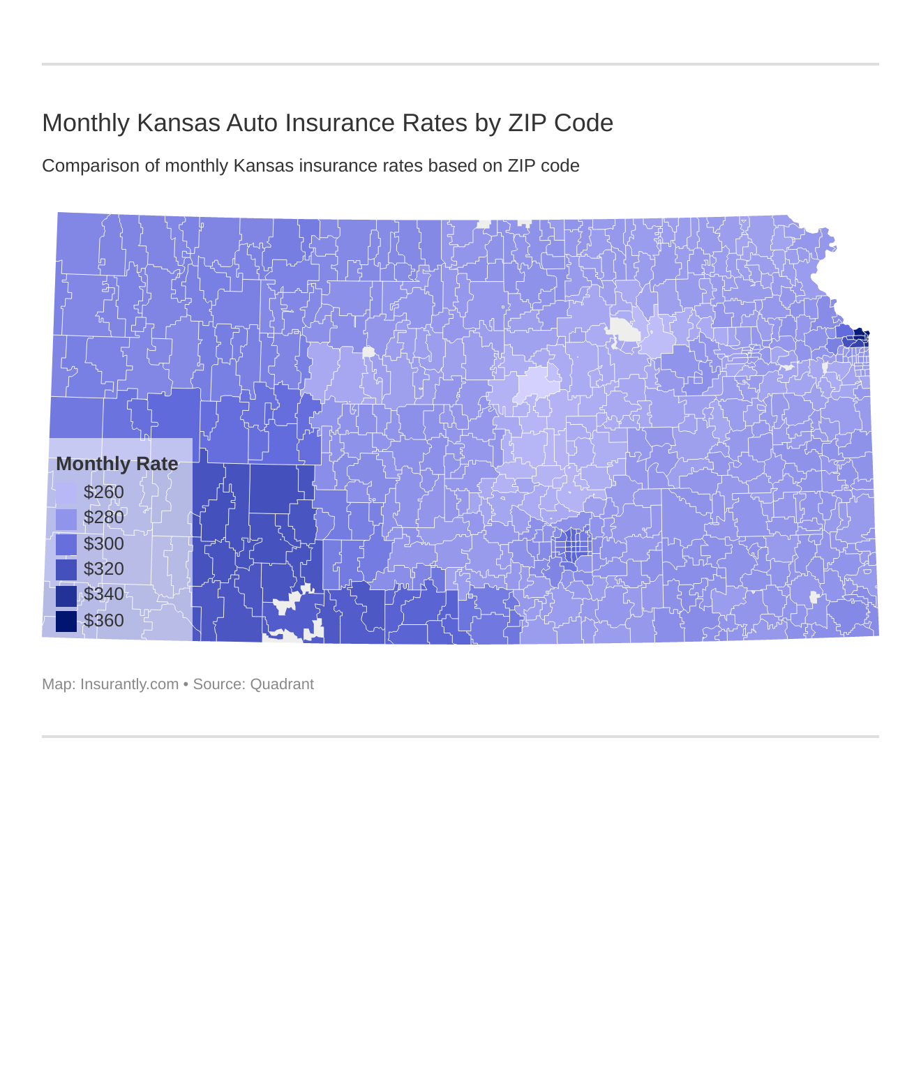 Monthly Kansas Auto Insurance Rates by ZIP Code