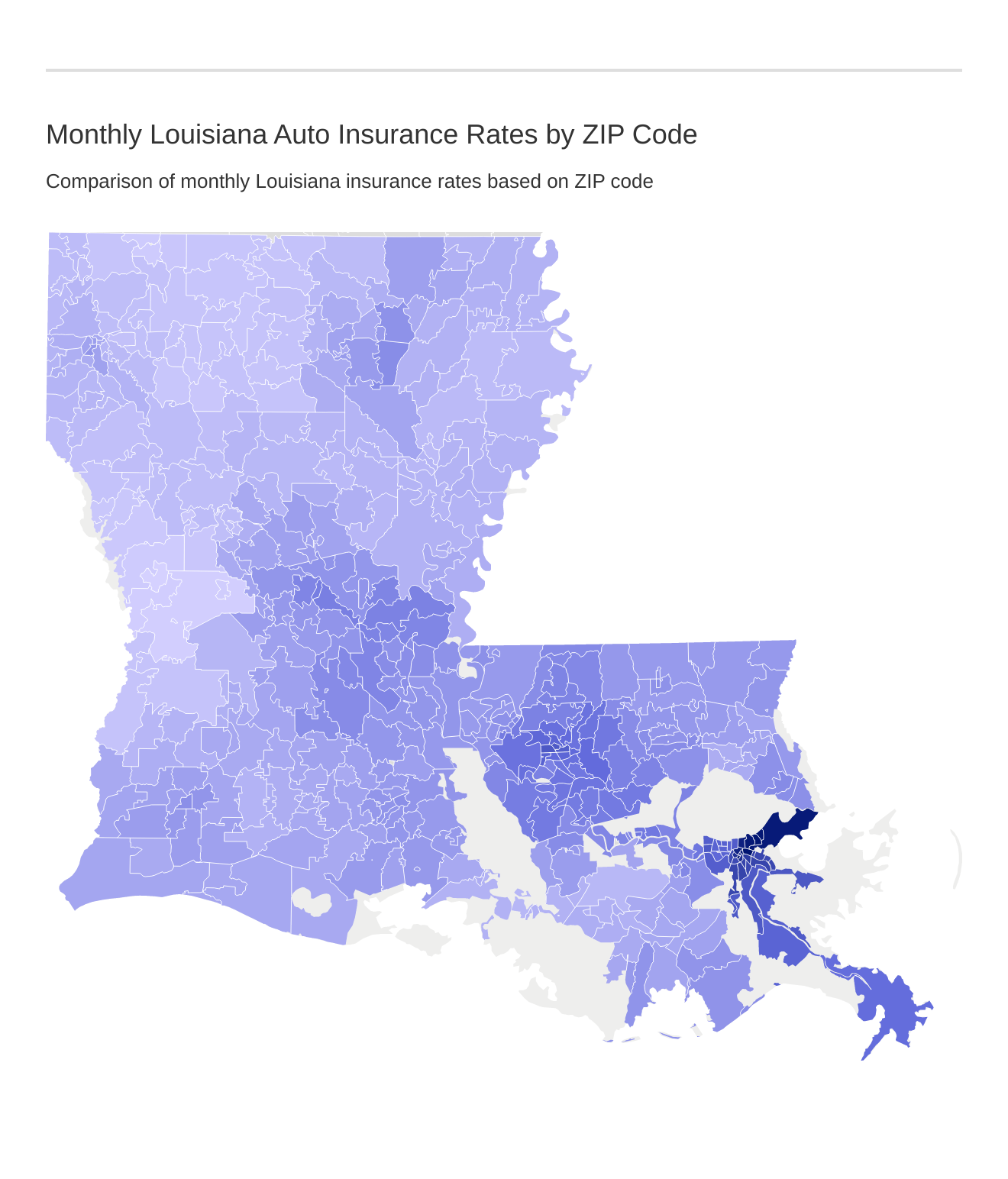 Monthly Louisiana Auto Insurance Rates by ZIP Code