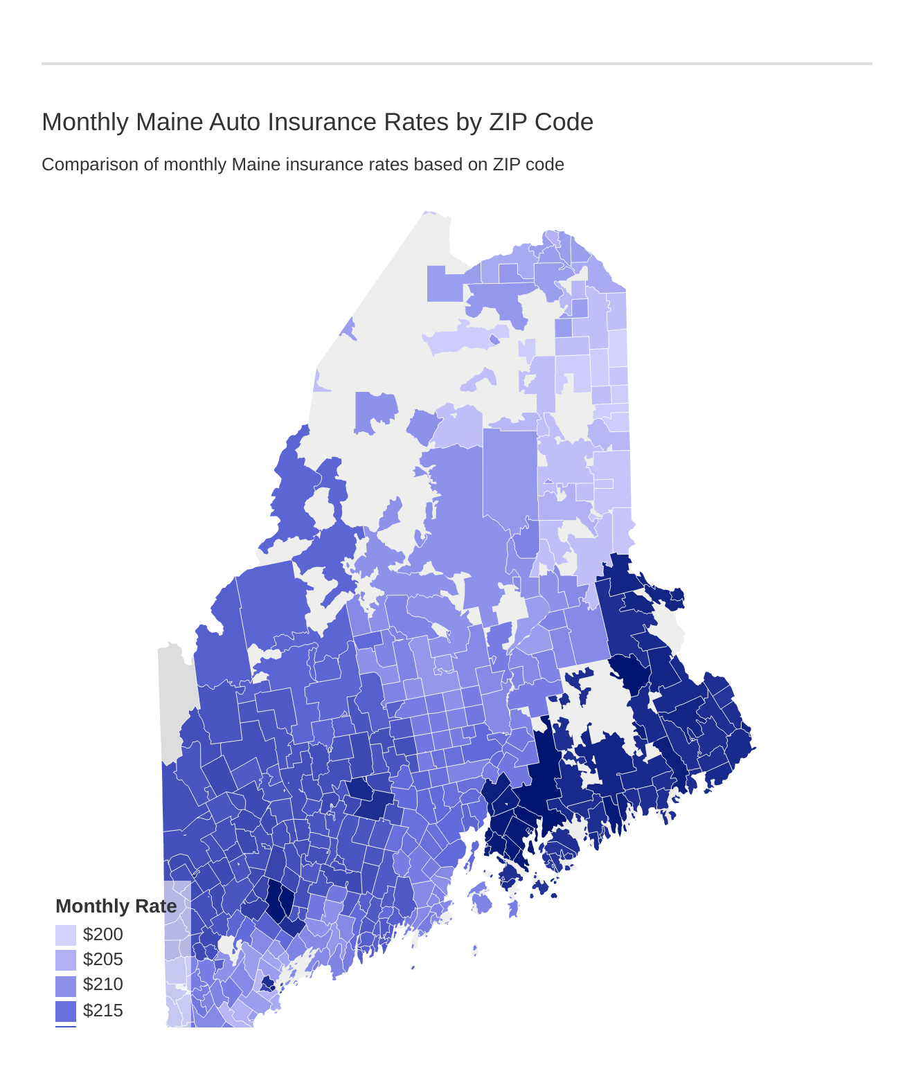 Monthly Maine Auto Insurance Rates by ZIP Code