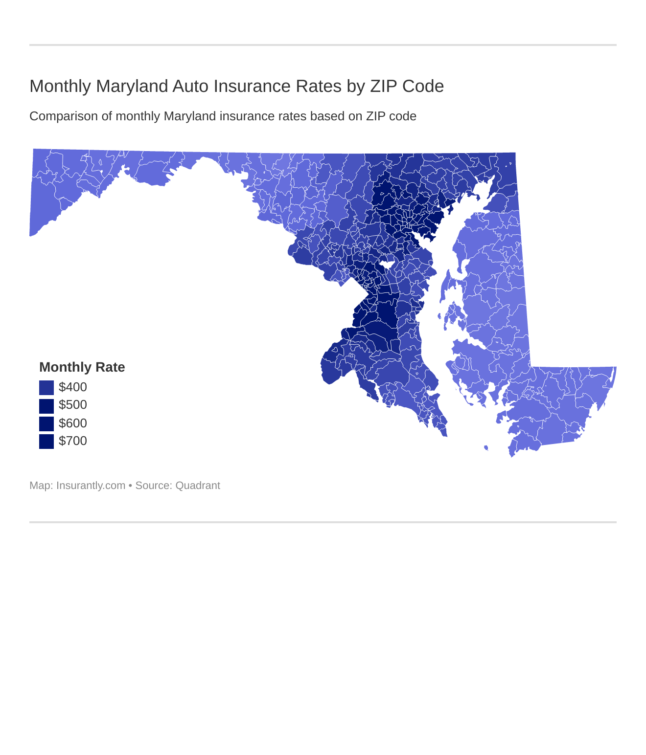 Monthly Maryland Auto Insurance Rates by ZIP Code