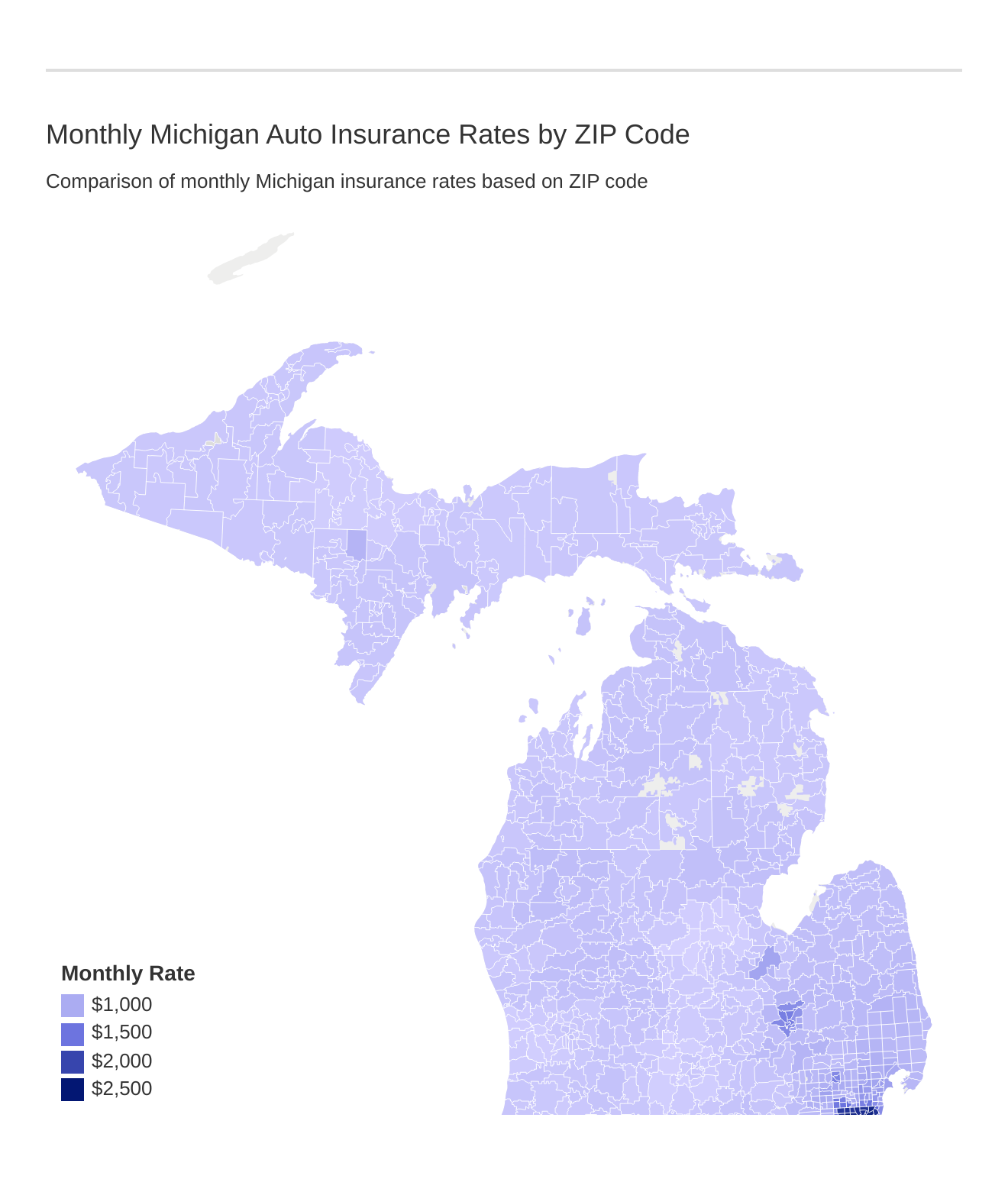 Monthly Michigan Auto Insurance Rates by ZIP Code