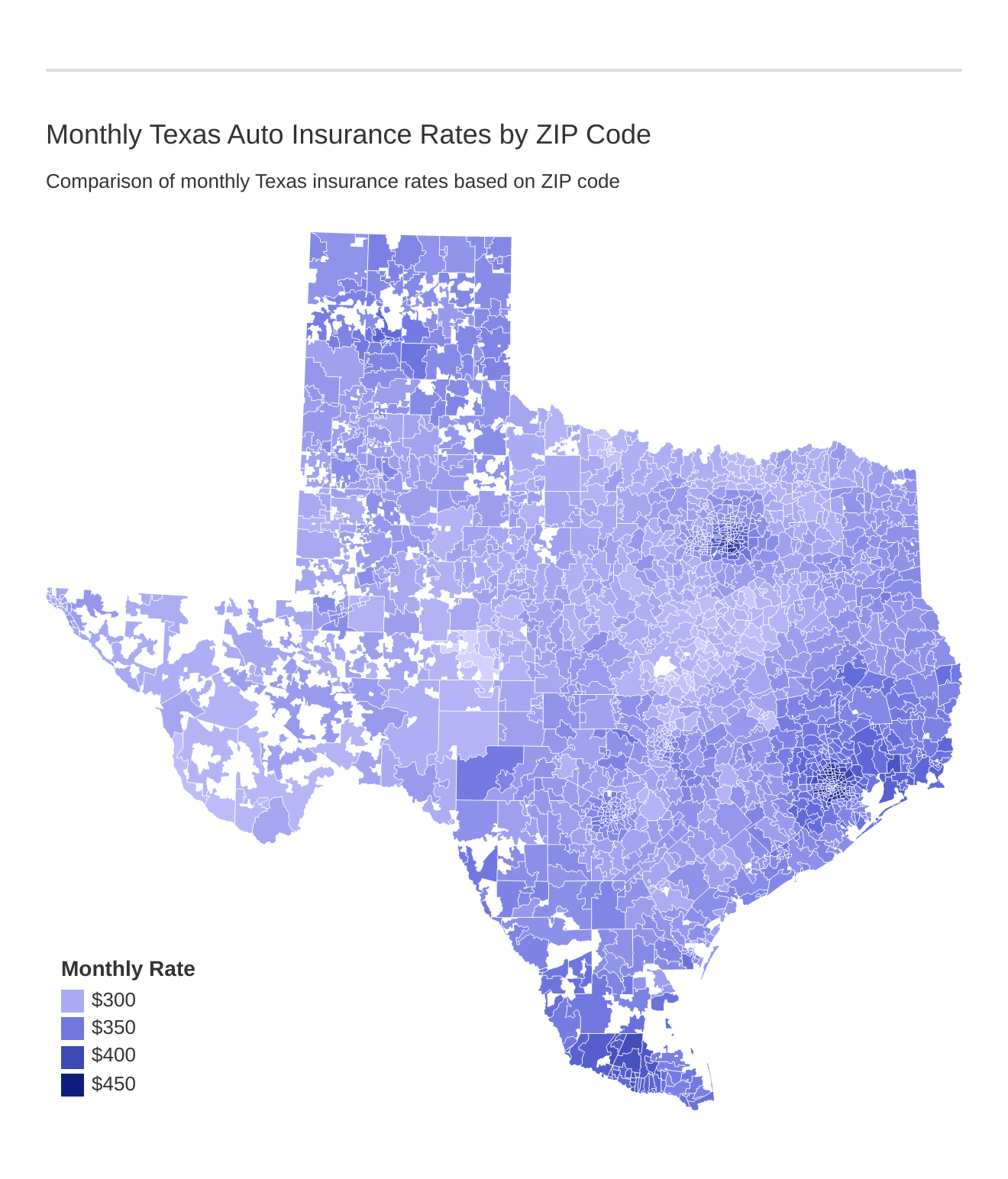 Monthly Texas Auto Insurance Rates by ZIP Code